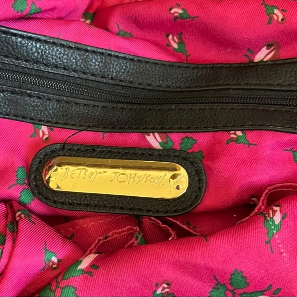 BETSEY JOHNSON Large Vegan Leather Black‎ and White Stripes Satchel Tote | EUC